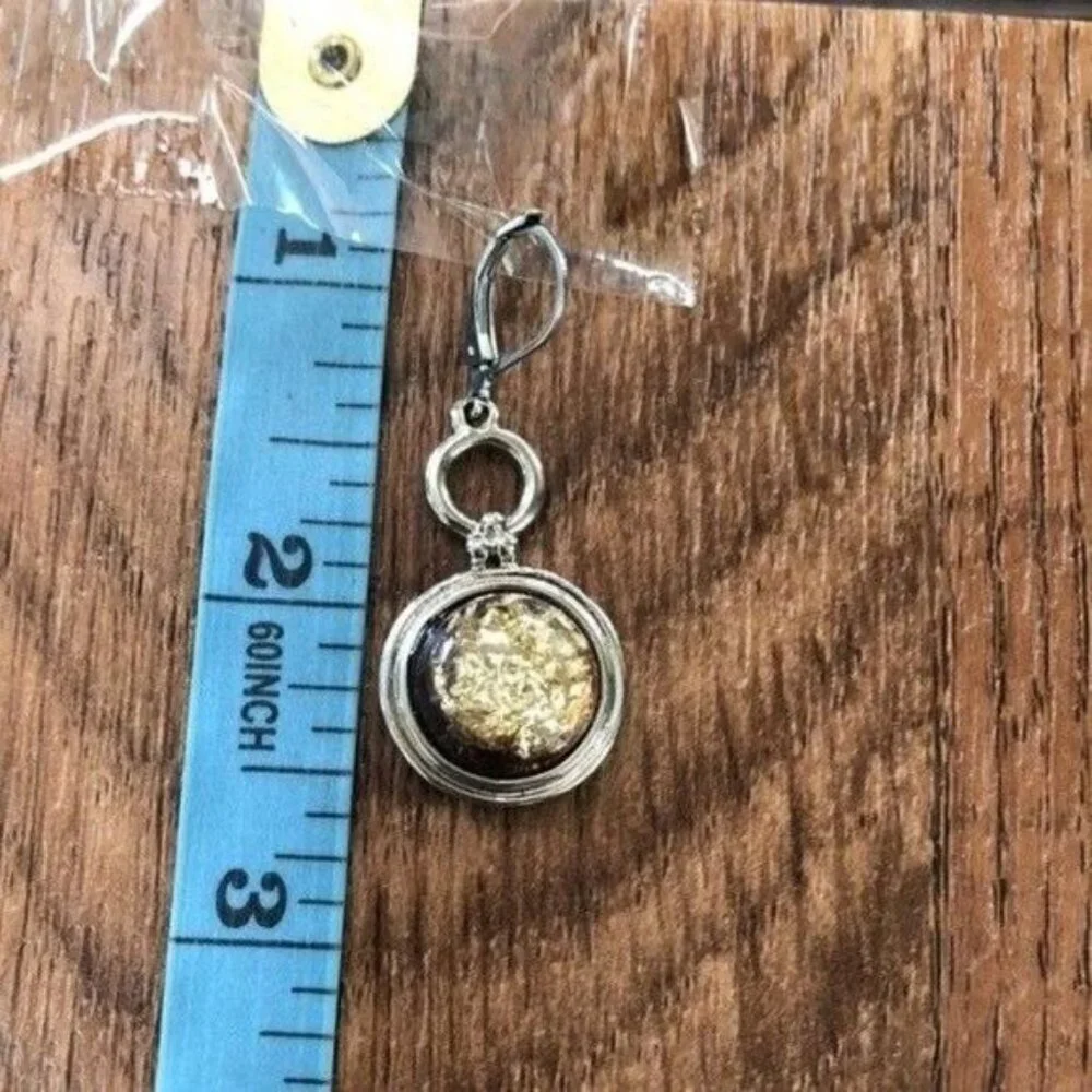 Boho Silver Gold Tone Druzy Foil Drop Earrings Lever Back Minimalist Geometric